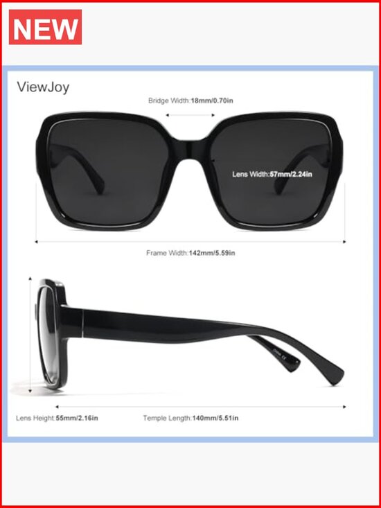 Polarized Oversized Square Sunglasses UV400 Protection